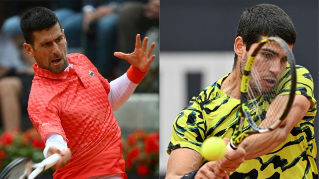 Alexander Zverev: Das vorweggenommene Finale? Das Match zwischen Novak Djokovic (links) und Carlos Alcaraz ist das große Ereignis am Freitag. Sie haben erst einmal gegeneinander gespielt: Der Spanier gewann 2022 in Madrid auf Sand, nach über drei Stunden, 6:7 (5), 7:6 (5), 7:5.
