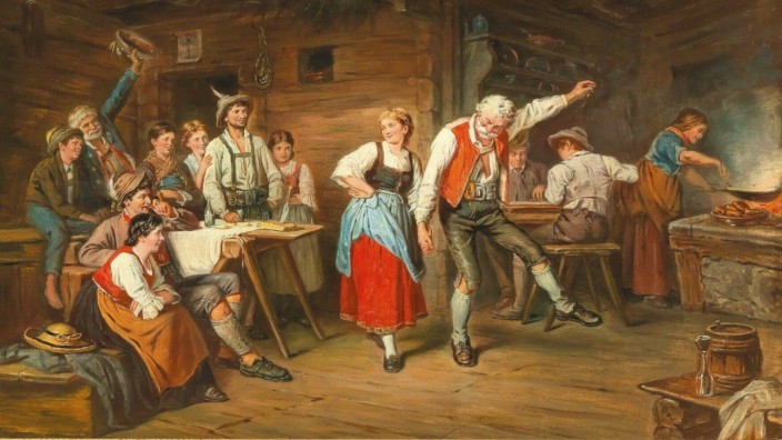 Geschichte: In der Stube geht es wild zu, wenn der Opa seine Tanzkünste vorführt. Ungefähr so darf man sich das alte Bayern vorstellen - jedenfalls in der Darstellung des Malers Franz von Defregger.