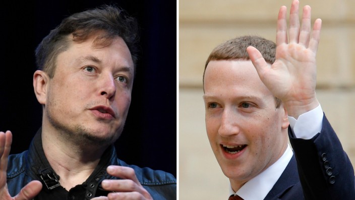 Zuckerbergs neue App: Elon Musk gehört Twitter, Mark Zuckerberg (re.) ist Vorstandsvorsitzender des Facebook-Konzerns Meta.