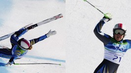 Olympia: Anja Pärson: Zwischen diesen Bildern liegen nur 24 Stunden: Anja Pärson gewinnt einen Tag nach ihrem schlimmen Sturz die Bronzemedaille in der Super-Kombination.