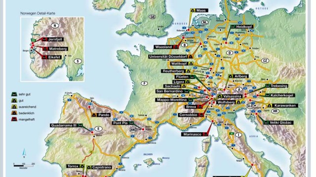 ADAC-Tunneltest 2008: Die Überblickskarte: Wo sind die getesteten Tunnel?