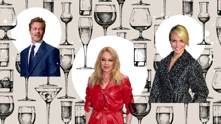Promis und Alkoholwerbung: Auf ein Gläschen? Brad Pitt, Kylie Minogue und Cameron Diaz werben für Alkohol.