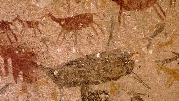 Diskussion um den freien Willen: Handabdruck eines steinzeitlichen Künstlers in der Cueva de las Manos, Argentinien. "Alle  Entscheidungen treffen wir auf der Basis unserer stammesgeschichtlichen und individualgeschichtlichen Entwicklung."