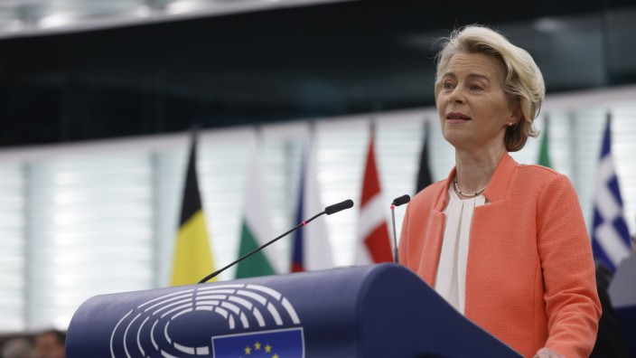 China: Ursula von der Leyen, Präsidentin der EU-Kommission, hält im Europaparlament eine Rede über den Zustand der Europäischen Union und ihre Pläne und Strategien für die Zukunft.