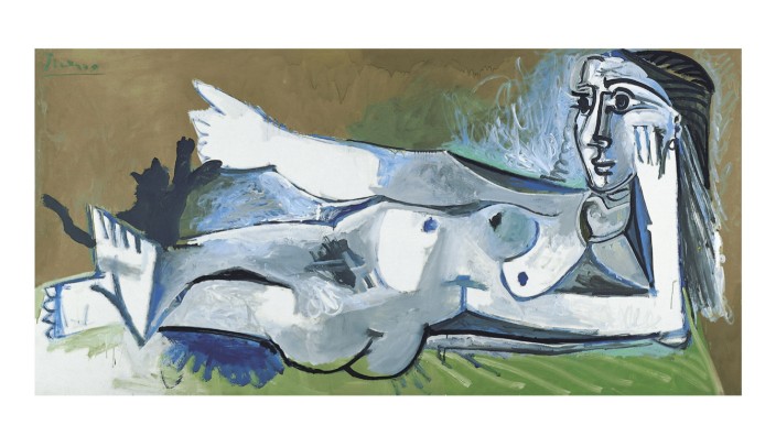 Wuppertaler Ausstellung: Pablo Picasso: "Liegender Frauenakt mit Katze" (1964).