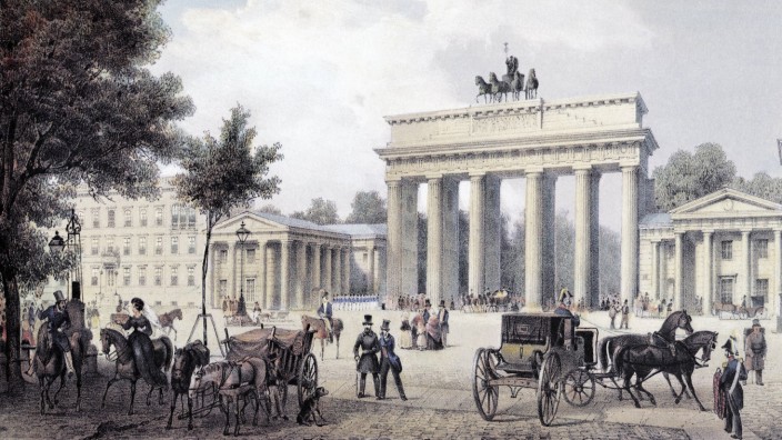 Das Brandenburger Tor und die Letzte Generation: Gefasste Ruhe über den gebändigten Leidenschaften: das Brandenburger Tor auf einem Stich um 1800