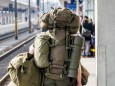 Austria Linz soldier of Austrian Armed Forces walking with baggage at platform PUBLICATIONxINxGERx