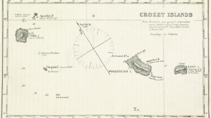 Dem Geheimnis auf der Spur: Die "Tamaris" lief am 9. März 1887 im südlichen Indischen Ozean vor der Pinguin-Insel auf ein Riff auf und zerbrach. Die Mannschaft schaffte es später auf die größere Schweineinsel, ganz im Westen.