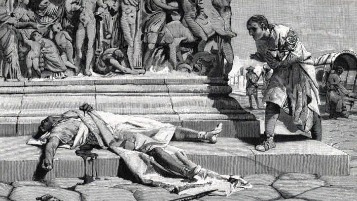 Michael Sommer: "Volkstribun": Der tote Publius Clodius Pulcher auf der Via Appia in Rom. Stich von Francesco Bertolini.