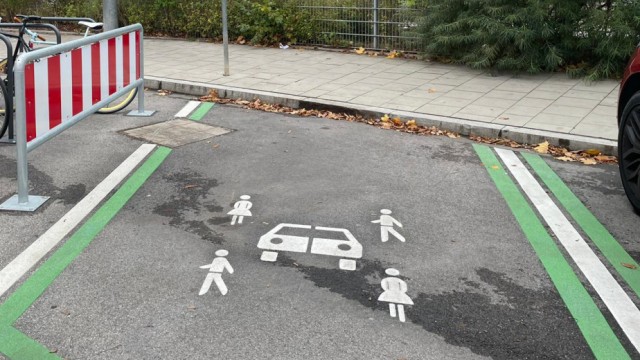 Verkehrsregeln: Viele Menschen, ein geteiltes Auto: Dieser Parkplatz ist für Carsharing-Fahrzeuge reserviert.
