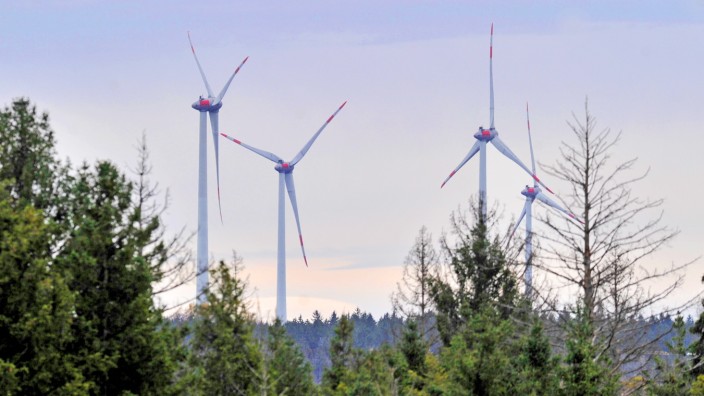 Erneuerbare Energien: Die Windräder bei Berg ragen weit über die Baumwipfel hinaus. Neue Anlagen werden sogar noch höher.