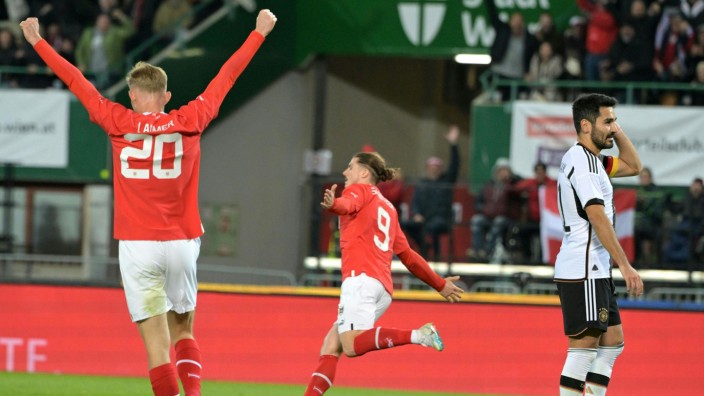 Nationalmannschaft: Österreichs Marcel Sabitzer feiert das 1:0 gegen Deutschland