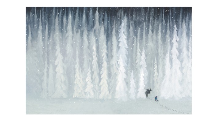 Weihnachten: Auf der Suche nach Weihnachten folgt das Mädchen Sofie einem Elch in den tief verschneiten Wald.