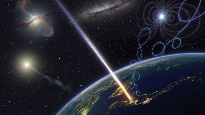 Astrophysik: Illustration des Ereignisses im Jahre 2021: Das Teilchen kam praktisch aus dem Nichts - mit enormer Energie.