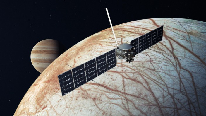 Raumfahrt: So könnte es aussehen, wenn die Nasa-Sonde den Jupitermond Europa umkreist.