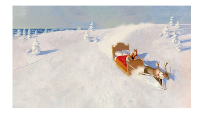 Weihnachtsgeschichte: Fuchs und Hase müssen an den Nordpol reisen, natürlich in einem gemütlichen Bett.