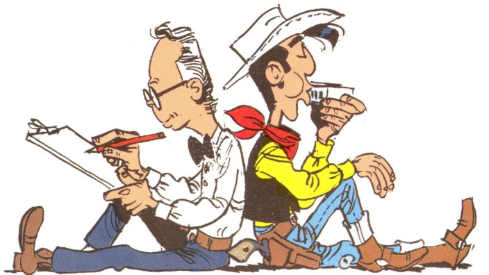 Comic: Lucky Luke und sein Schöpfer Morris, gezeichnet von Morris selbst.