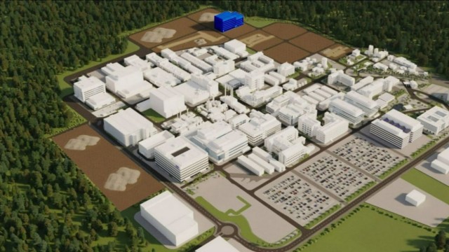 Im Nonnenwald: Das neue Diagnostik-Produktionszentrum (blau dargestellt) wird auf der Erweiterungsfläche im Norden des Biotechnologie-Zentrums Penzberg entstehen.