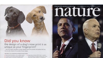 Missglückte Werbung: Cover und Rückseite der Fachzeitschrift "Nature".