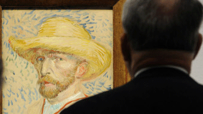 Van Gogh in Wien: Schon aus der Distanz ist die manische Strichkunst des genialen Bildschöpfers zu erahnen: Vincent van Gogh, "Selbstporträt mit Strohhut und Malerkittel" in der Wiener Albertina.