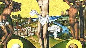 Fiktion und Wirklichkeit: Kreuzigungsdarstellung auf dem Hohenlandenberg-Altar (um 1500 von Michel Haider).