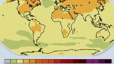 Klimawandel: Voraussichtlicher Temperaturanstieg der Erdoberfläche.
