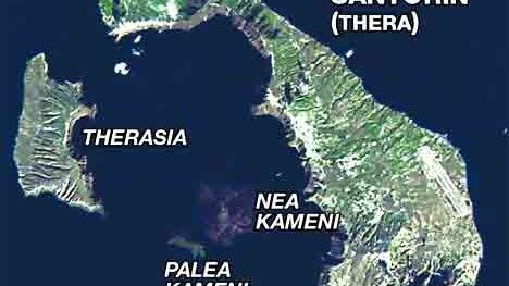 ·: Bis zu dem Ausbruch des Vulkans auf der Insel Thera (heute die griechische Kykladeninsel Santorin) im Jahr 1645 vor Christus wussten ihre Bewohner vermutlich nicht, dass sie auf einem Vulkan lebten.