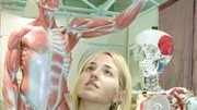 Kreationismus-Debatte: Gehört der Glaube in den Biologieunterricht? Eine junge Frau betrachtet anatomische Modelle auf einer Bildungsmesse (Archivfoto).