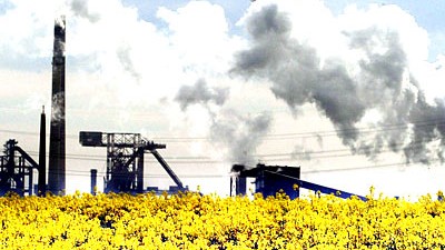 Kritik Klimawandel gelb Kraftwerk Biomasse