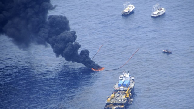 Crews conduct controlled burns near the Deepwater Horizon/BP incident site in Gulf of Mexico