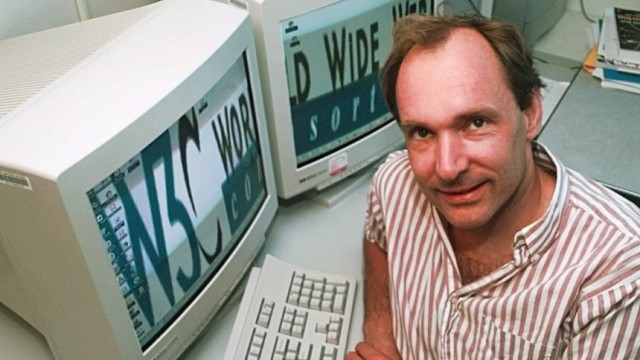 Tim Berners-Lee an seinem Arbeitsplatz, 1998