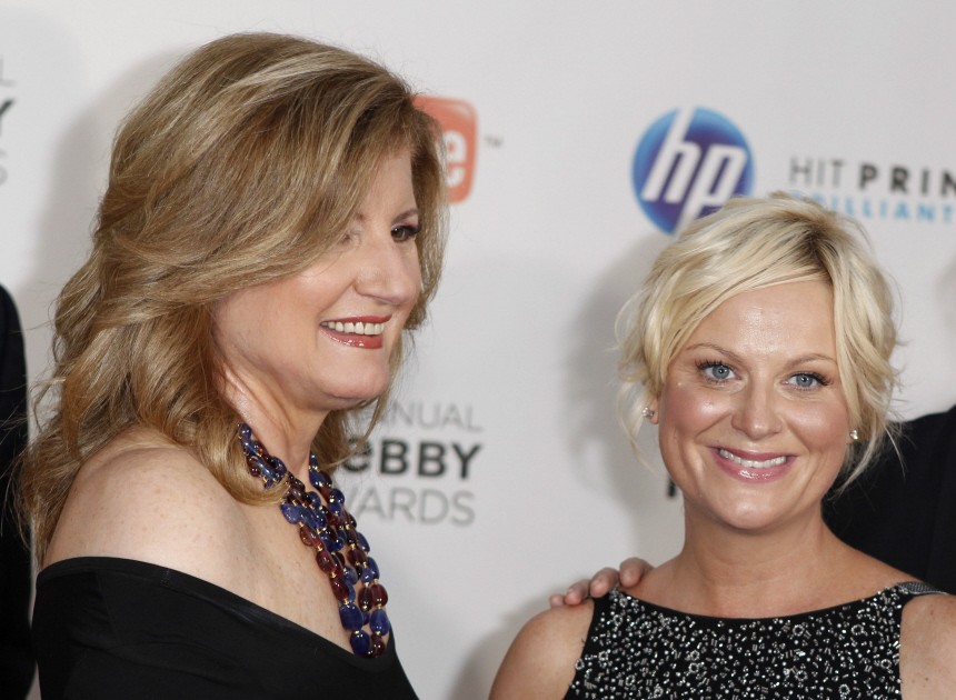 Actress Amy Poehler arrives with Arianna Huffington to attend the Webby Awards in New York
