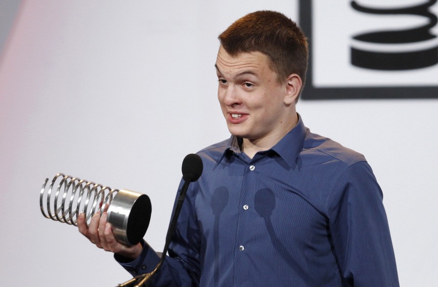 Andrey Ternovskiy, founder of Chat Roulette, accepts an award for Breakout of the Year at the Webby Awards in New York