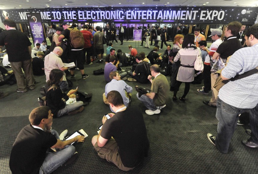 Crowds wait at the Los Angeles Convention Center as they wait for the Electronic Entertainment Expo (E3) to open in LA