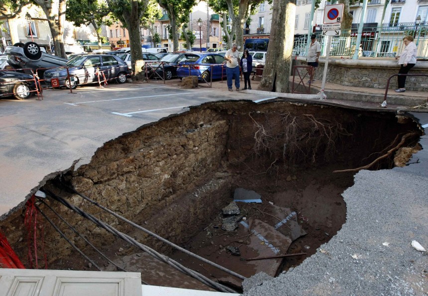 General view of damage in centre of town after floods caused damage in Les Arcs sur Argens south eastern France