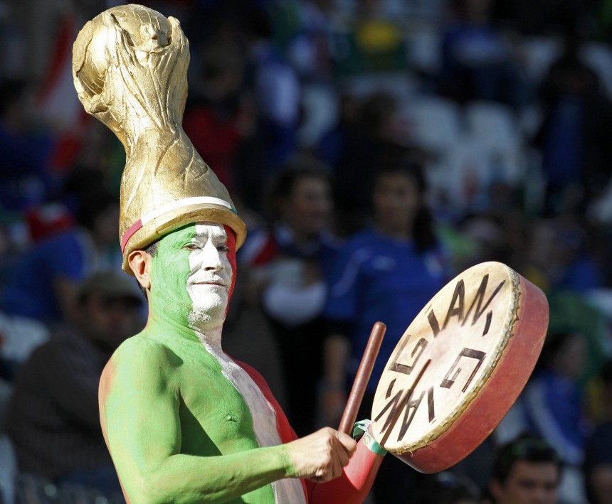Fan drums as he waits for the start of the 2010 World Cup Group F soccer match between Italy and New Zealand at Mbombela stadium in Nelspruit
