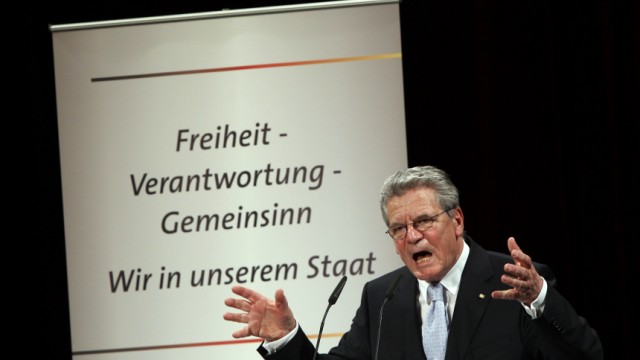 German presidential candidate Joachim Gauck delivers a speech in Berlin