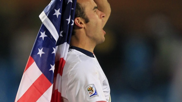 Donovan of the United States celebrates after his team defeated Algeria during a 2010 World Cup Group C soccer match at Loftus Versfeld stadium in Pretoria