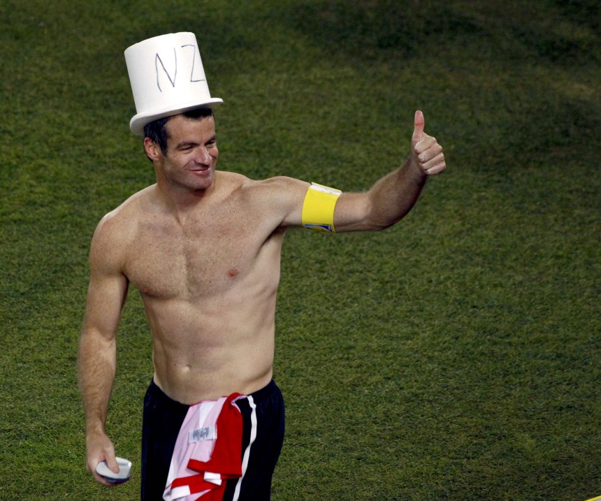 New Zealand's Ryan Nelsen gives a thumbs up after their 2010 World Cup Group F soccer match against Paraguay at Peter Mokaba stadium