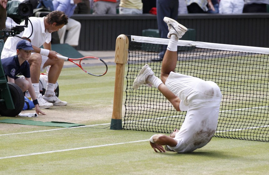 Spain's Rafael Nadal celebrates defeating Tomas Berdych of the Czech Republic in the men's singles final at the 2010 Wimbledon tennis championships in London