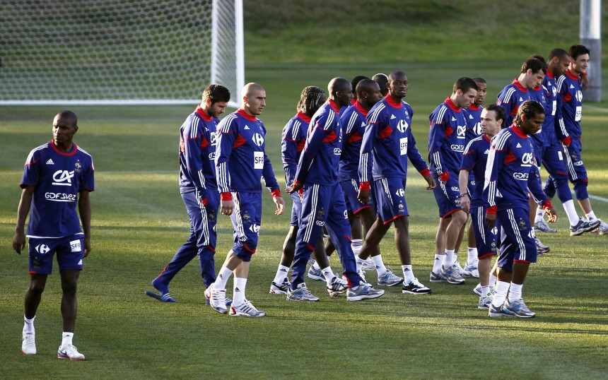 France's national soccer team players leave the field refusing to take part in a training session in Knysna, near Cape Tow