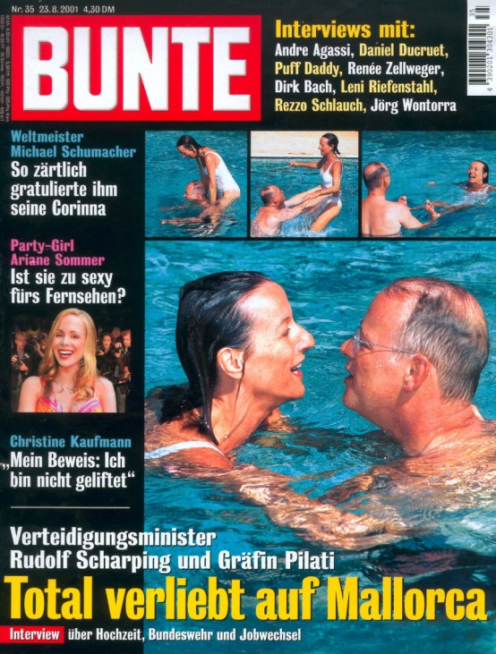 Titelblatt der BUNTEN: Rudolf Scharping und Kristina Pilati auf Mallorca im Pool