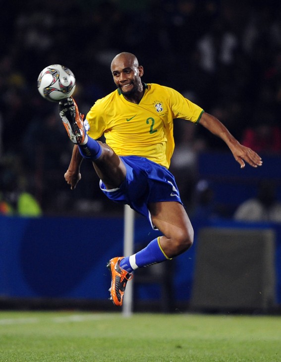 Brazil's Maicon controls the ball against Italy during their Confederations Cup soccer match in Pretoria