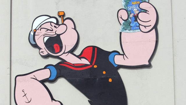 Mythen in der Wissenschaft: Bewaffnet mit einer Pfeife und einem losen Mundwerk begann Popeye  von 1929 an die amerikanischen Kinder in einem täglichen Comicstrip zu unterhalten. Seine Kraft verlieh ihm der Spinat, den er büchsenweise in sich hineinstopfte.