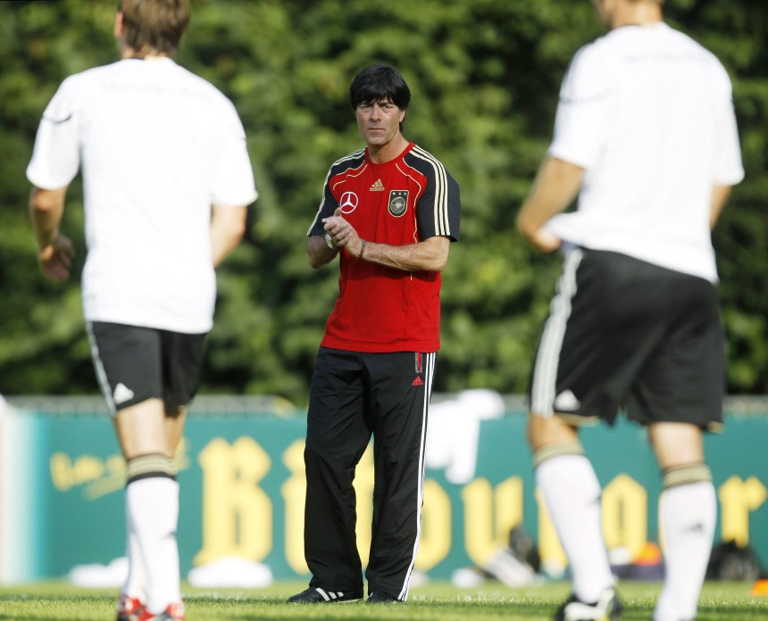 Germany's national soccer team coach Joachim Loew attends a training session in Frankfurt