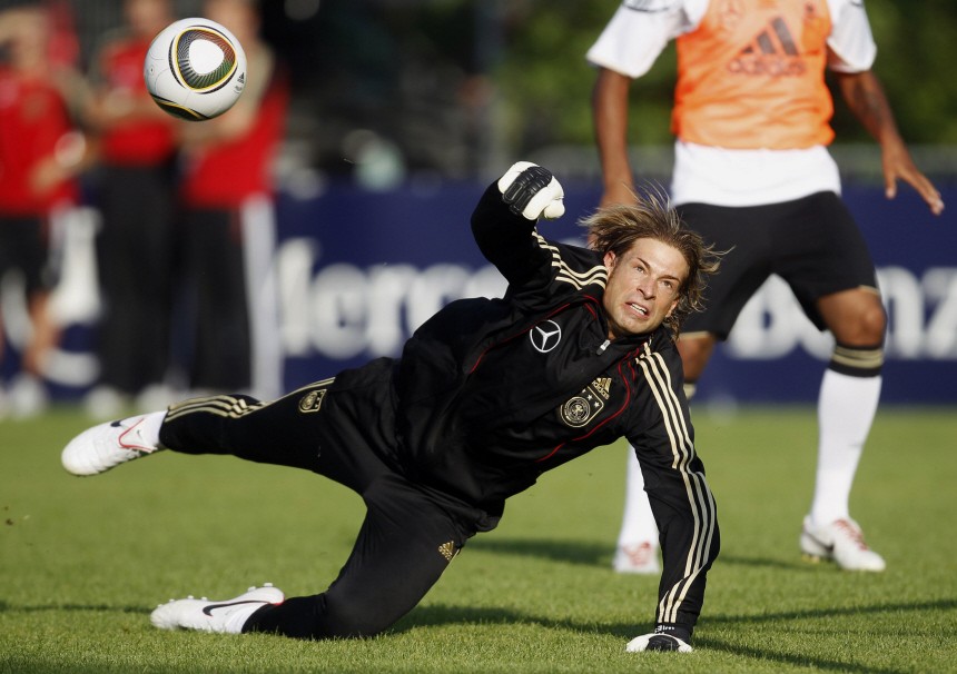 Germany's national soccer player Tim Wiese attends a training session in Frankfurt