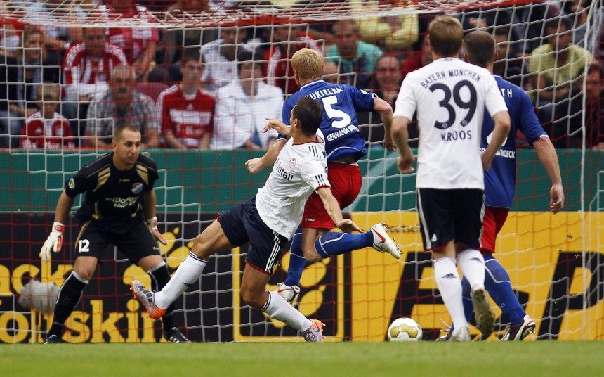 Bayern Munich's Klose scores a goal against Germania Windeck during the German Soccer Cup match in Cologne