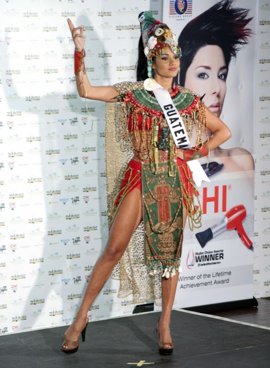 Miss Guatemala Jessica Scheel poses in her national costume at the Mandalay Bay Resort and Casino in Las Vegas