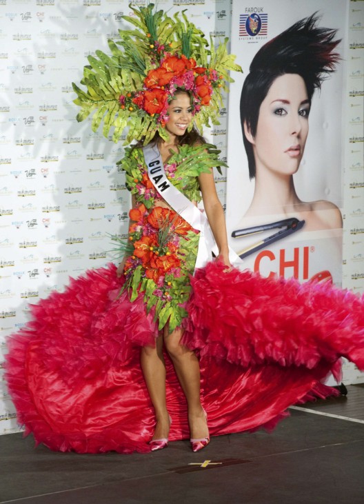 Miss Guam Vanessa Torres poses in her national costume at the Mandalay Bay Resort and Casino in Las Vegas
