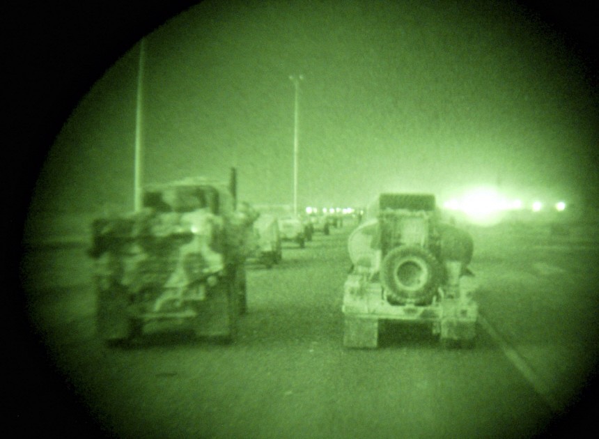 File photo of a U.S. Marine military convoy passing from Kuwait into southern Iraq